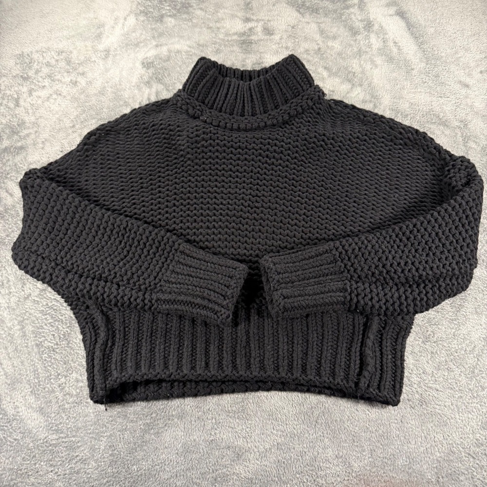 Free People My Only Sunshine Black Chunky Knit Mock Neck Sweater Womens Size M
